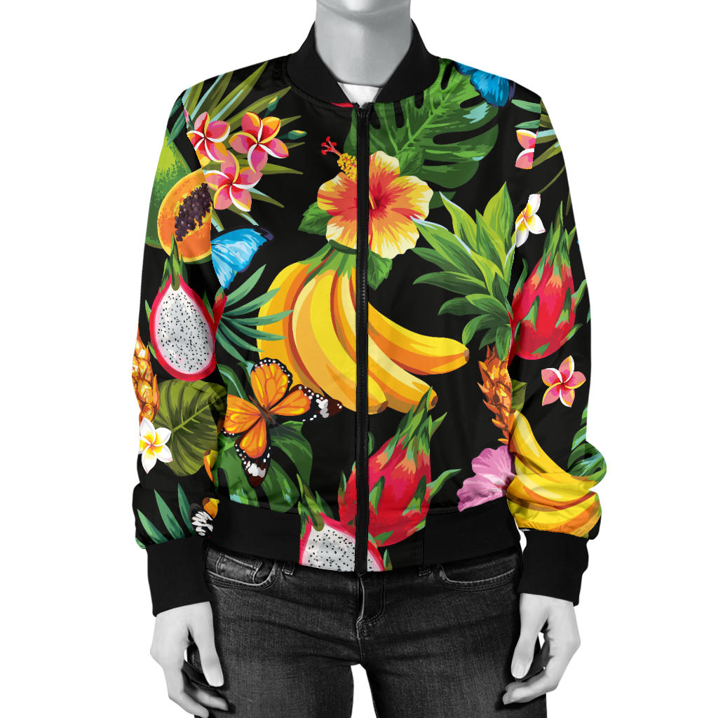 Tropical Fruits Pattern Print Design TF04 Women Bomber Jacket
