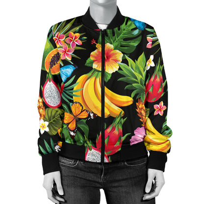 Tropical Fruits Pattern Print Design TF04 Women Bomber Jacket
