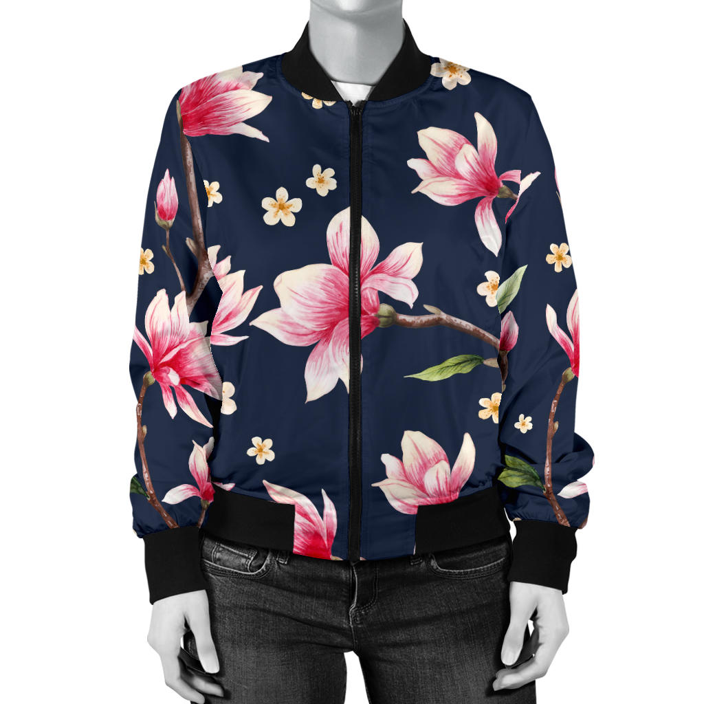 Magnolia Pattern Print Design MAG09 Women Bomber Jacket