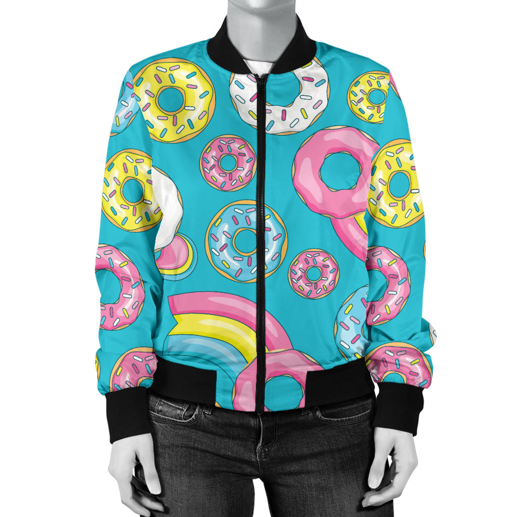 Donut Pattern Print Design DN013 Women Bomber Jacket