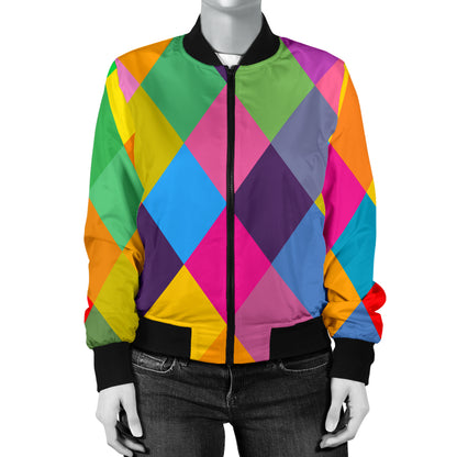 Harlequin Pattern Print Design 02 Women's Bomber Jacket
