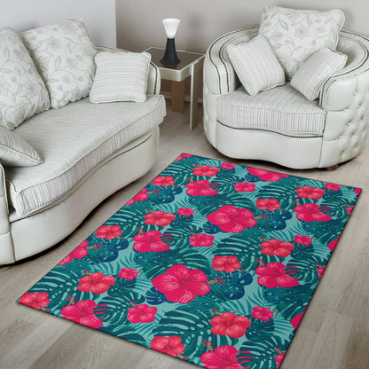 Red Hibiscus Pattern Print Design HB017 Area Rugs