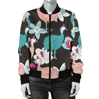 Guinea Fowl Pattern Print Design 03 Women's Bomber Jacket