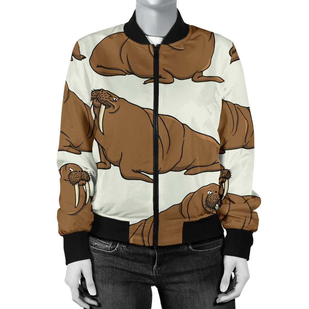 Walrus Pattern Print Design 03 Women's Bomber Jacket