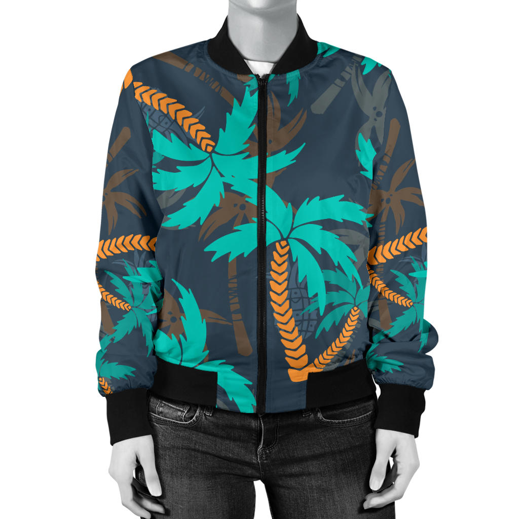 Palm Tree Pattern Print Design PT01 Women Bomber Jacket