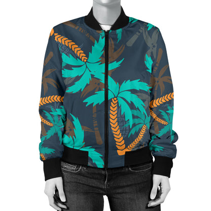 Palm Tree Pattern Print Design PT01 Women Bomber Jacket