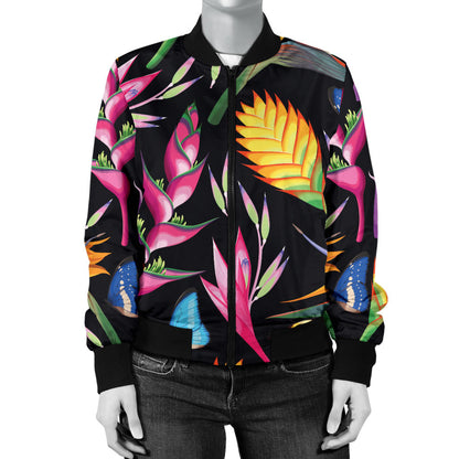 Tropical Flower Pattern Print Design TF016 Women Bomber Jacket