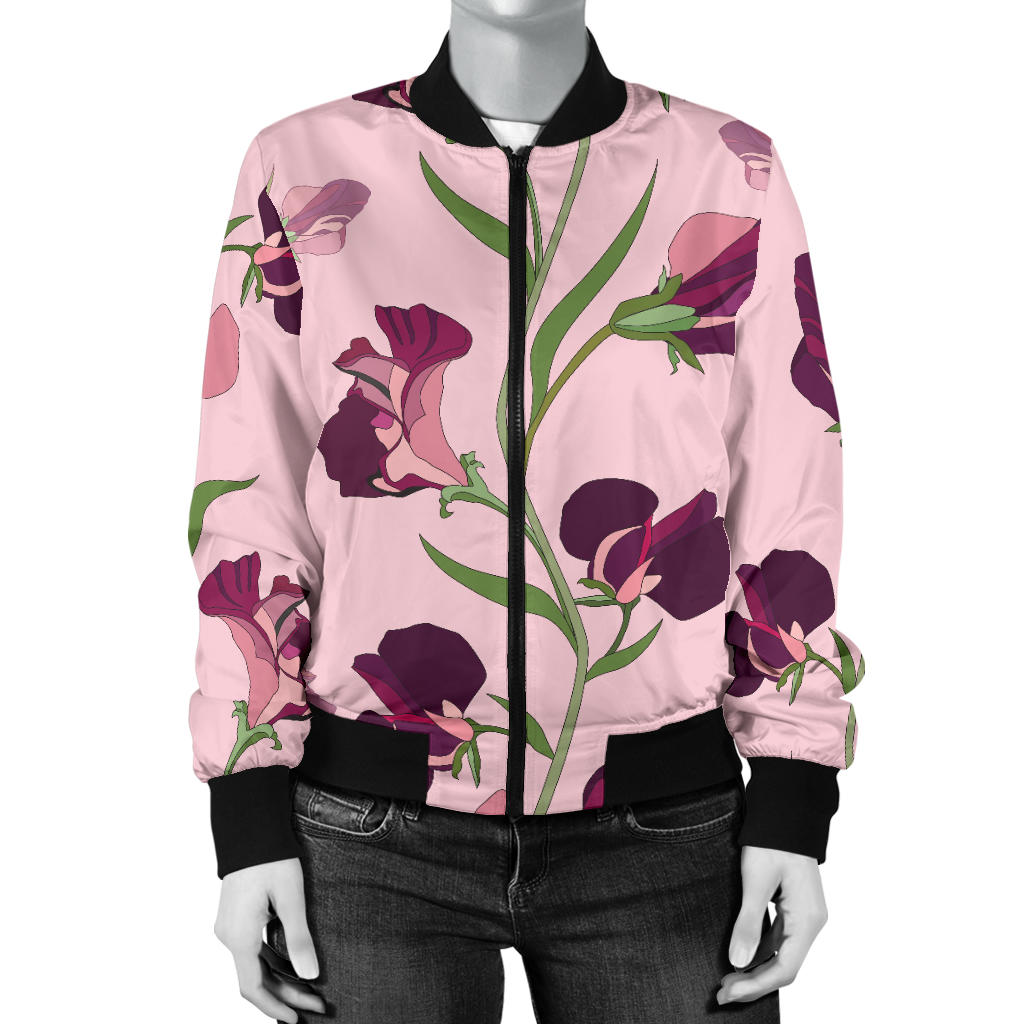Peony Pattern Print Design PE09 Women Bomber Jacket