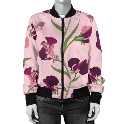 Peony Pattern Print Design PE09 Women Bomber Jacket