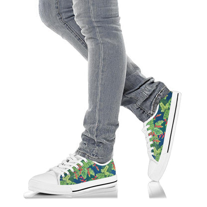 Heliconia Pattern Print Design HL08 White Bottom Low Top Shoes
