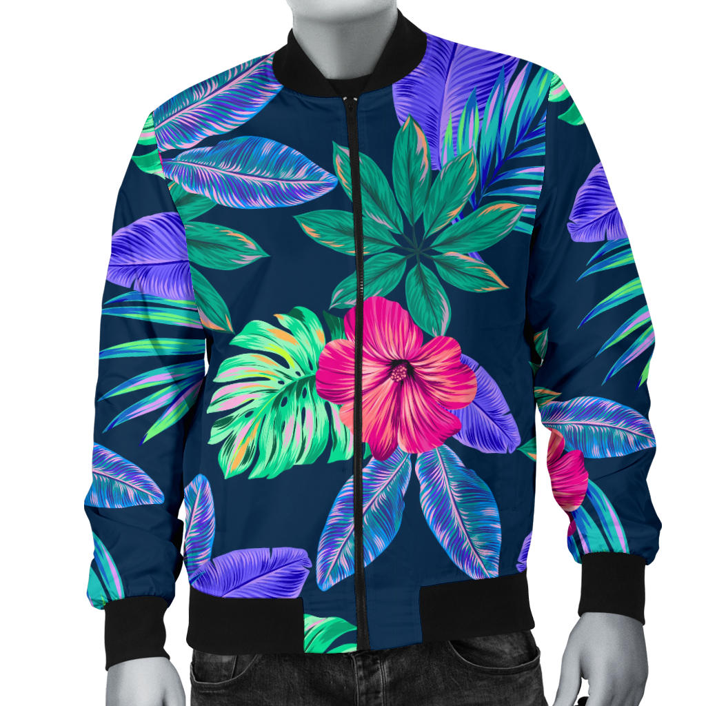 Tropical Flower Pattern Print Design TF09 Men Bomber Jacket