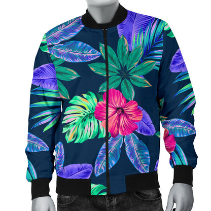 Tropical Flower Pattern Print Design TF09 Men Bomber Jacket