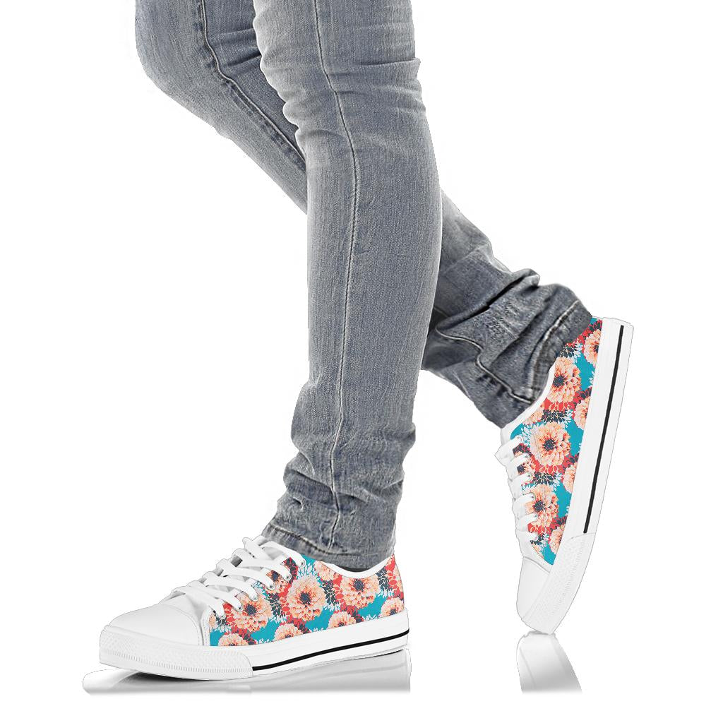 Dahlia Pattern Print Design DH05 White Bottom Low Top Shoes