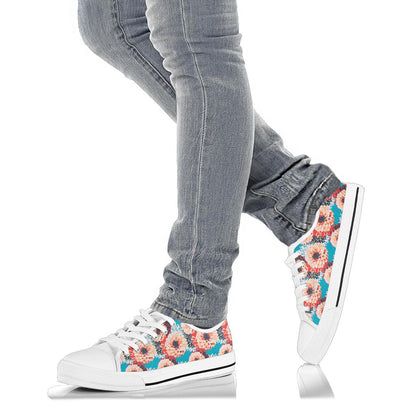 Dahlia Pattern Print Design DH05 White Bottom Low Top Shoes