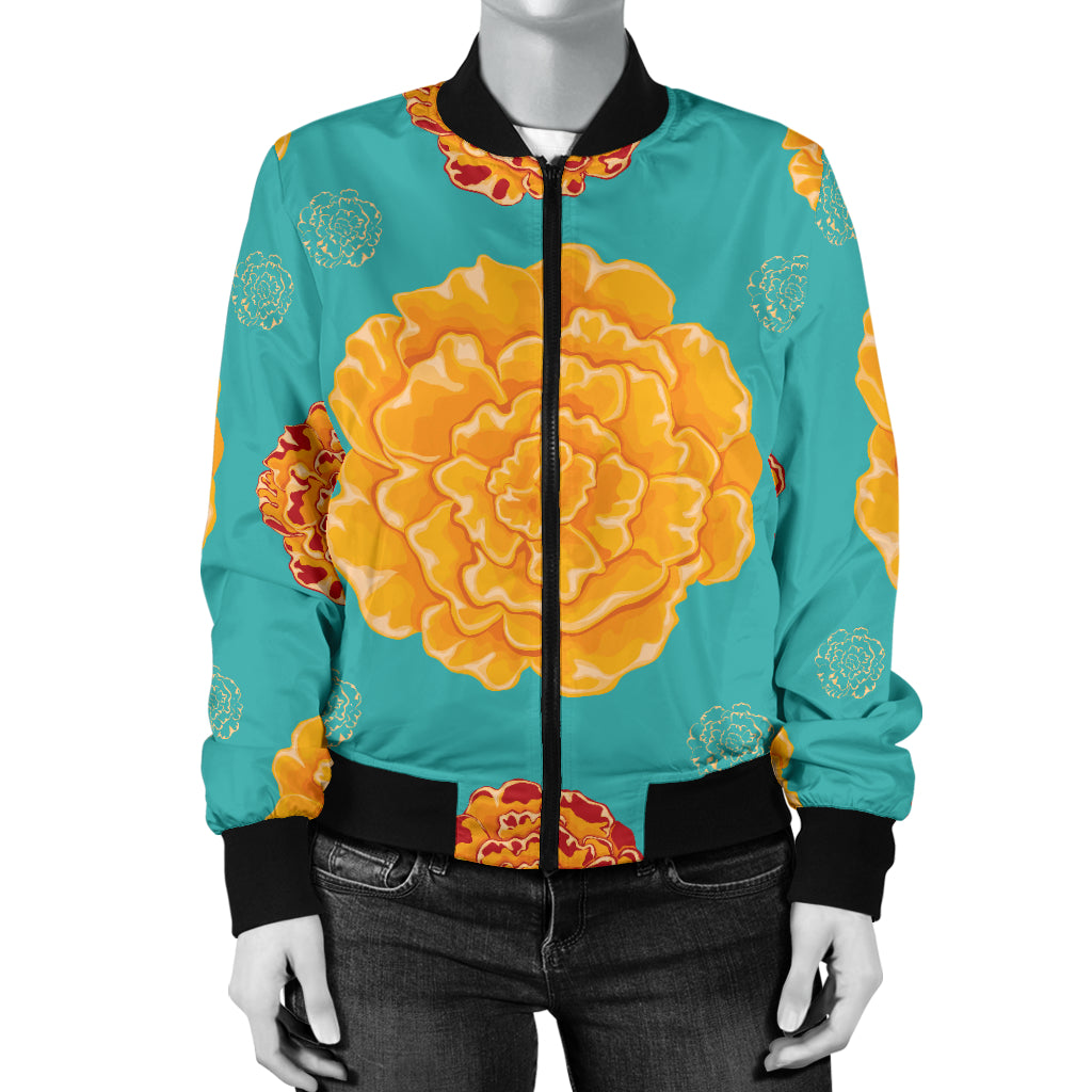 Marigold Pattern Print Design 02 Women's Bomber Jacket