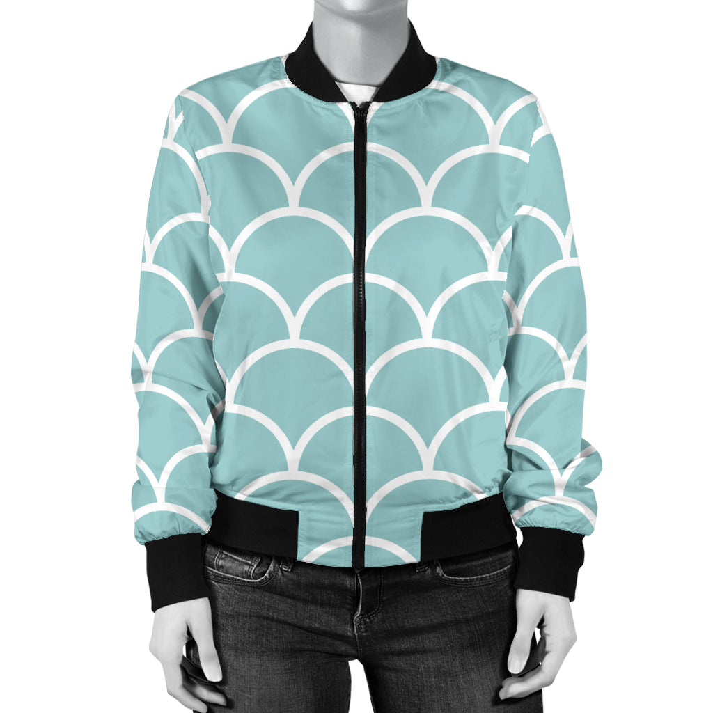 Scales Teal Pattern Print Design 02 Women's Bomber Jacket