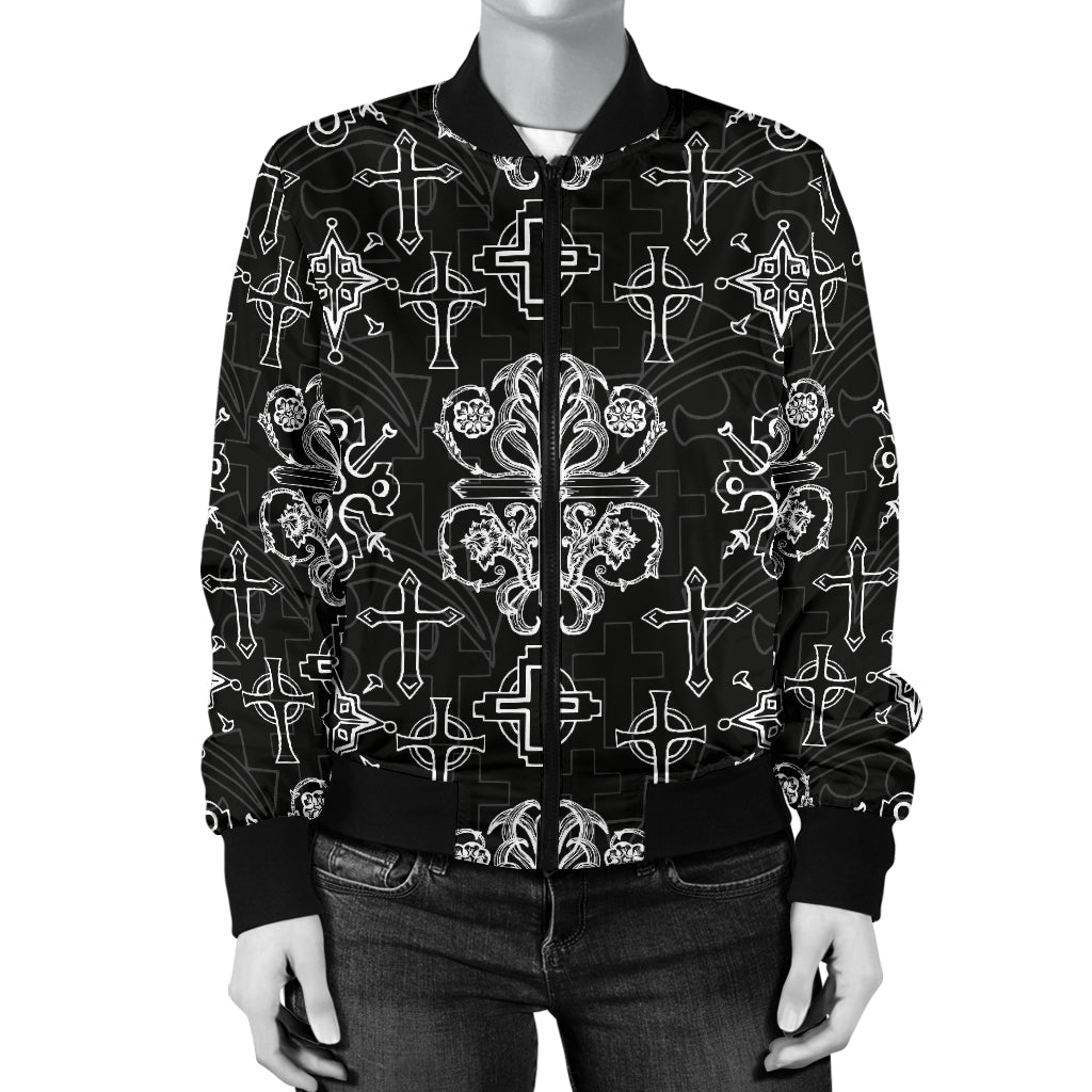 Cross Pattern Print Design 04 Women's Bomber Jacket