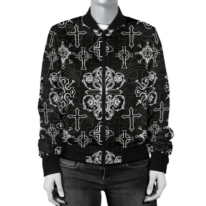 Cross Pattern Print Design 04 Women's Bomber Jacket