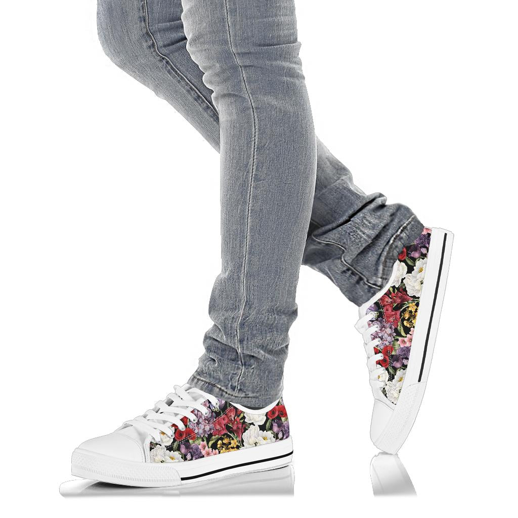 Summer Floral Pattern Print Design SF04 White Bottom Low Top Shoes