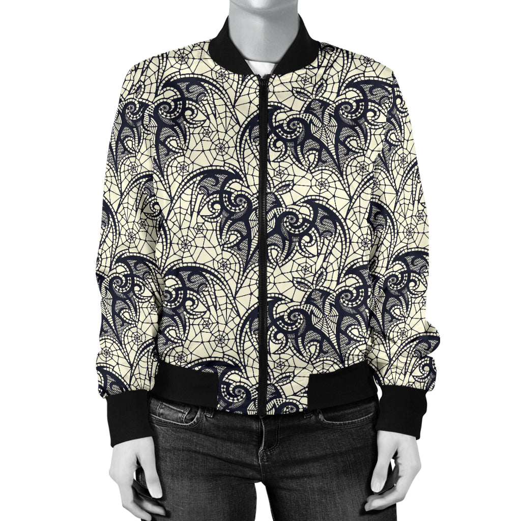 Bat Tribal Pattern Print Design 06 Women's Bomber Jacket