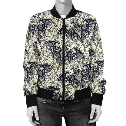 Bat Tribal Pattern Print Design 06 Women's Bomber Jacket