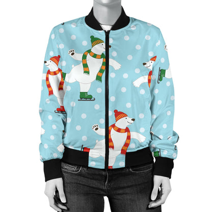 Polar Bear Pattern Print Design PB07 Women Bomber Jacket