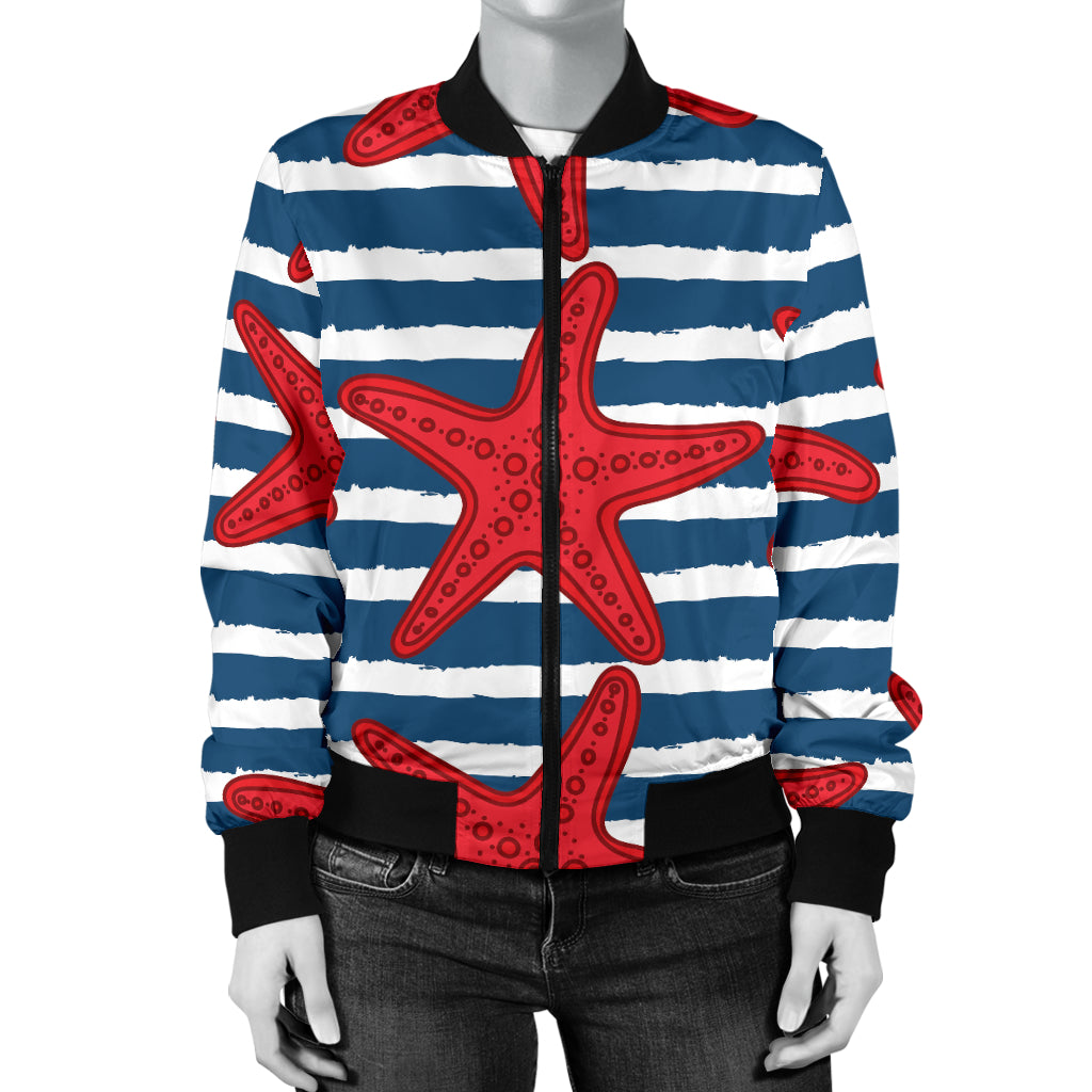 Starfish Red Pattern Print Design 02 Women's Bomber Jacket
