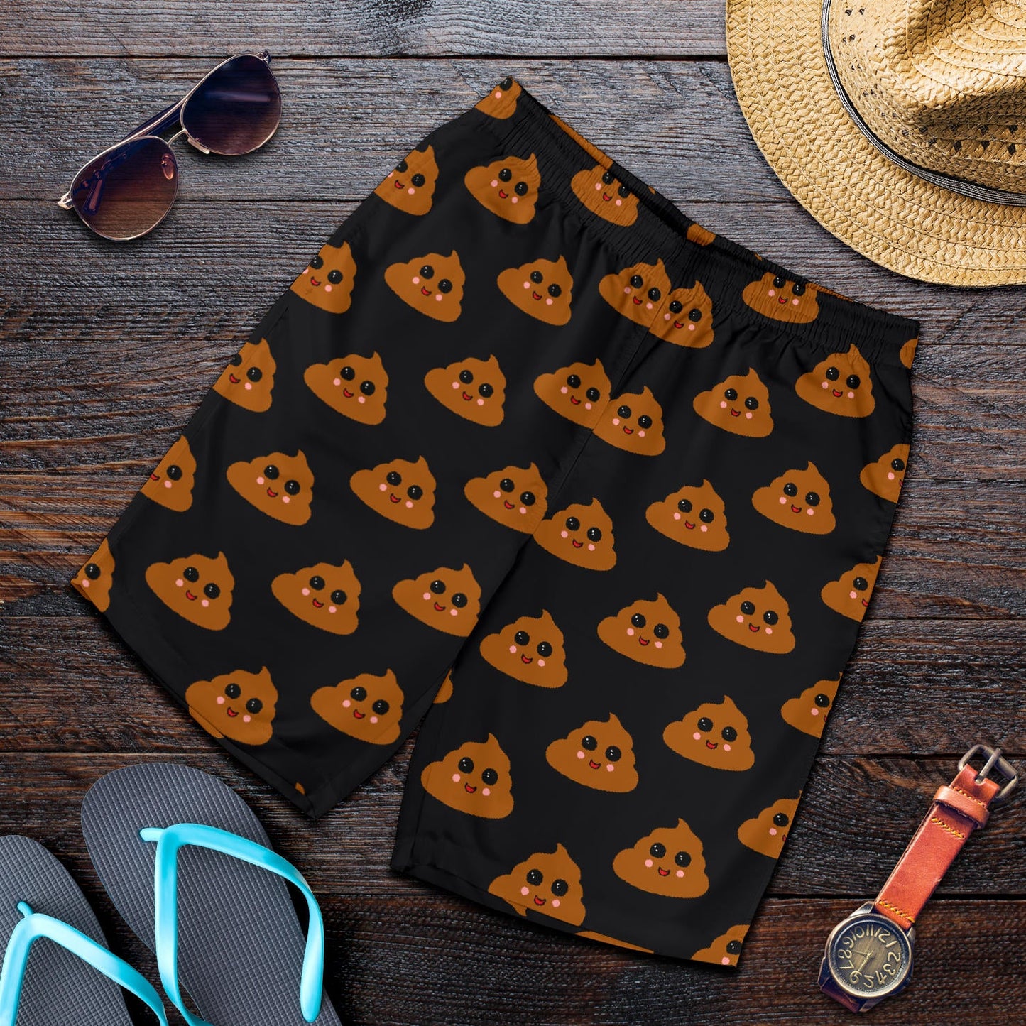 Poop Emoji Pattern Print Design A01 Mens Shorts