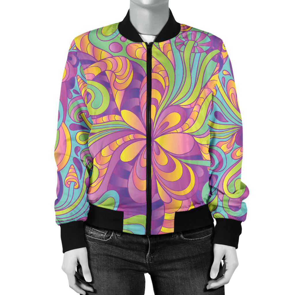 Psychedelic Mushroom Pattern Print Design A05 Women's Bomber Jacket