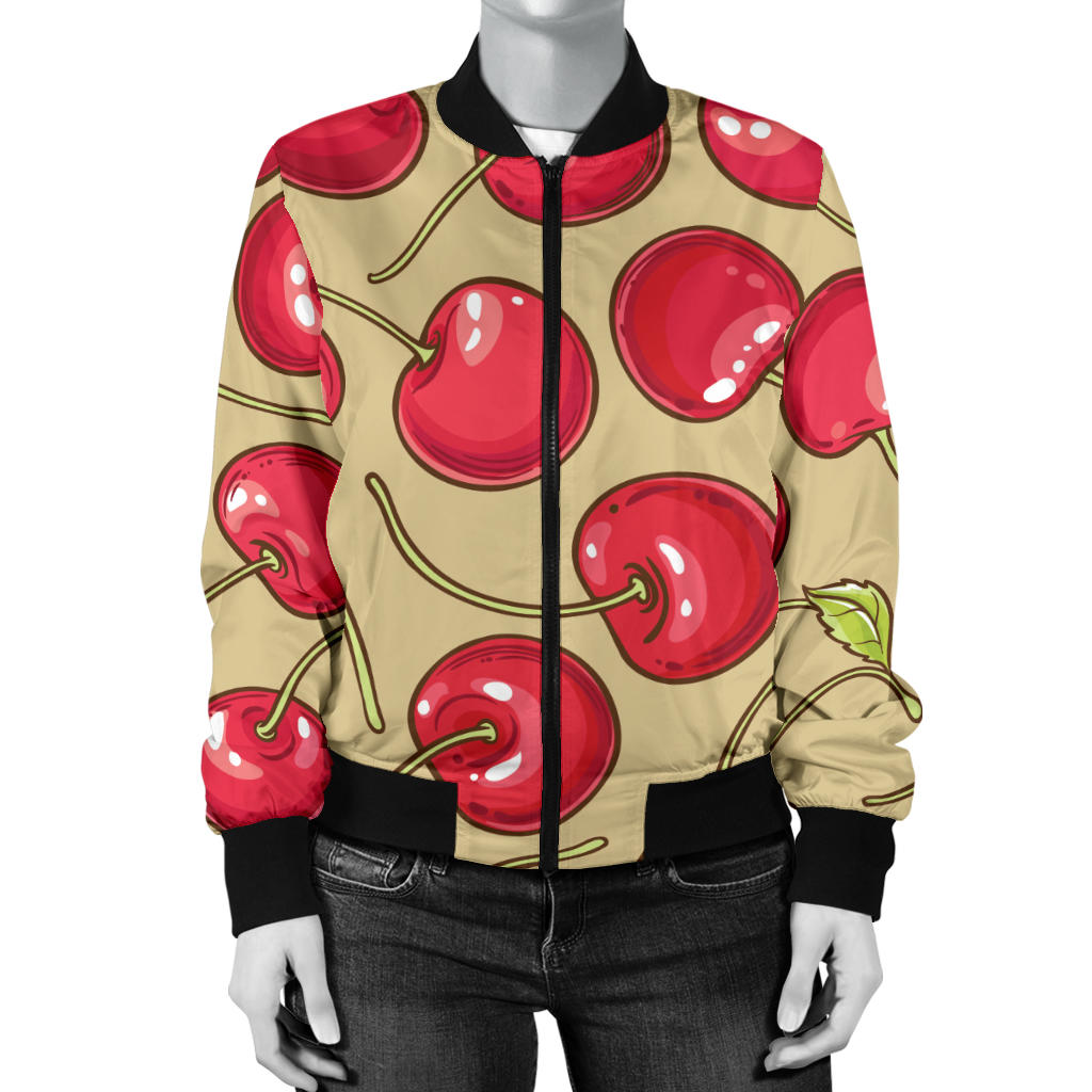 Cherry Pattern Print Design CH05 Women Bomber Jacket