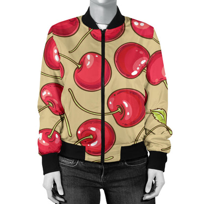 Cherry Pattern Print Design CH05 Women Bomber Jacket