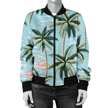 Palm Tree Pattern Print Design PT05 Women Bomber Jacket