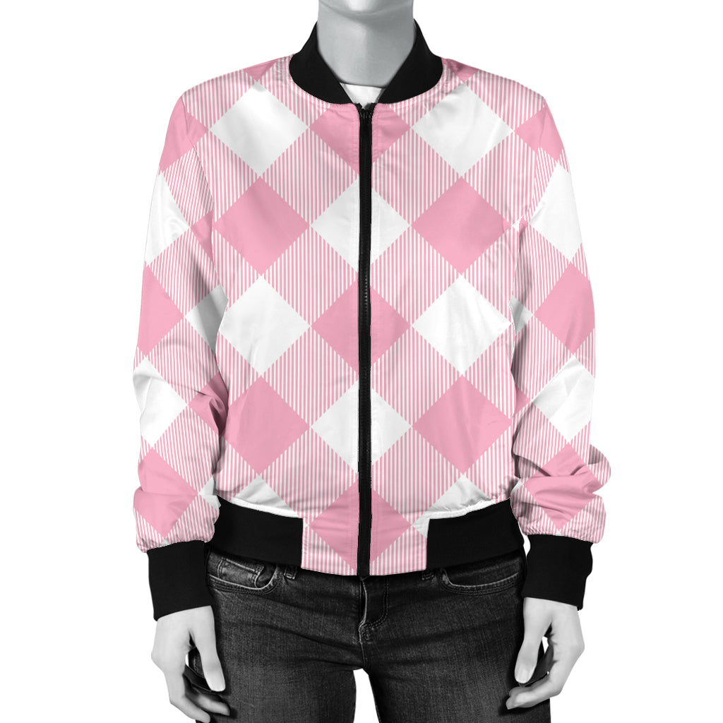 Gingham Pink Pattern Print Design 02 Women's Bomber Jacket