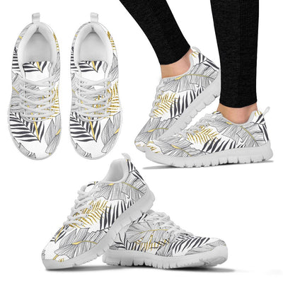 Gold Glitter Tropical Palm Leaves Sneakers White Bottom Shoes