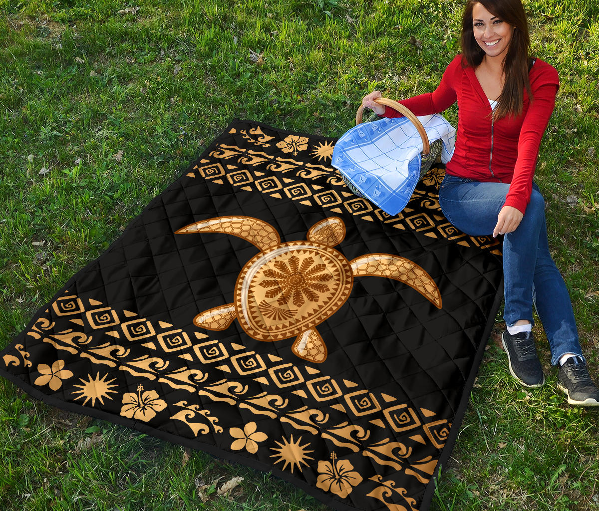 Tribal Sea turtle Polynesian Hawaiian Premium Quilt