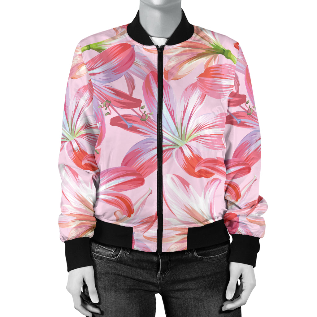 Amaryllis Pattern Print Design 02 Women's Bomber Jacket