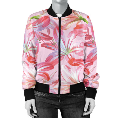 Amaryllis Pattern Print Design 02 Women's Bomber Jacket