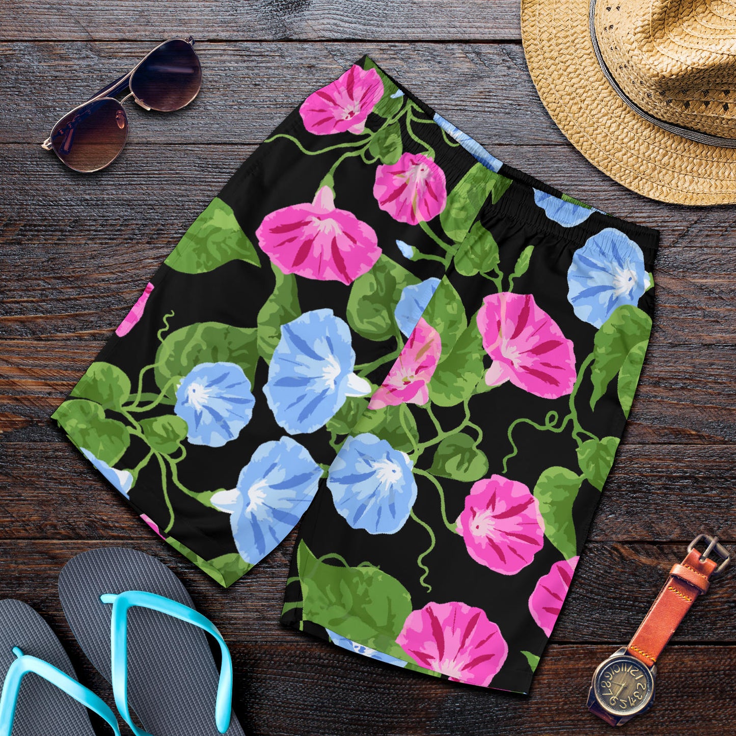 Morning Glory Pattern Print Design MG04 Mens Shorts