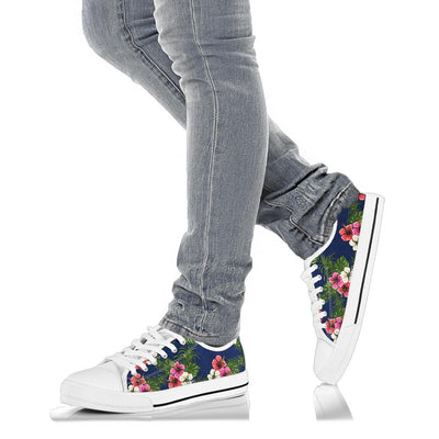 Hibiscus Pattern Print Design HB028 White Bottom Low Top Shoes