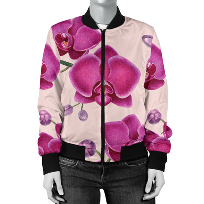 Orchid Pattern Print Design A02 Women's Bomber Jacket