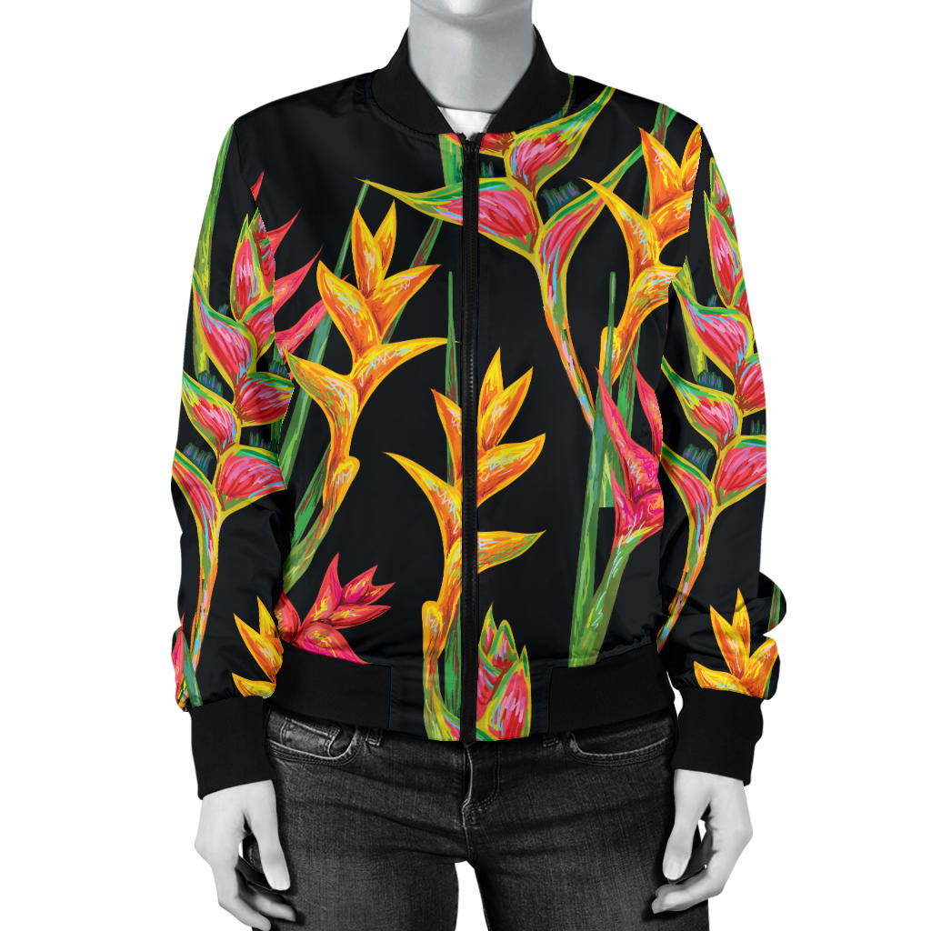 Heliconia Pattern Print Design HL01 Women Bomber Jacket