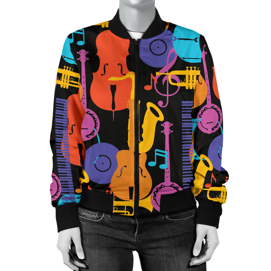 Jazz Pattern Print Design 03 Women's Bomber Jacket