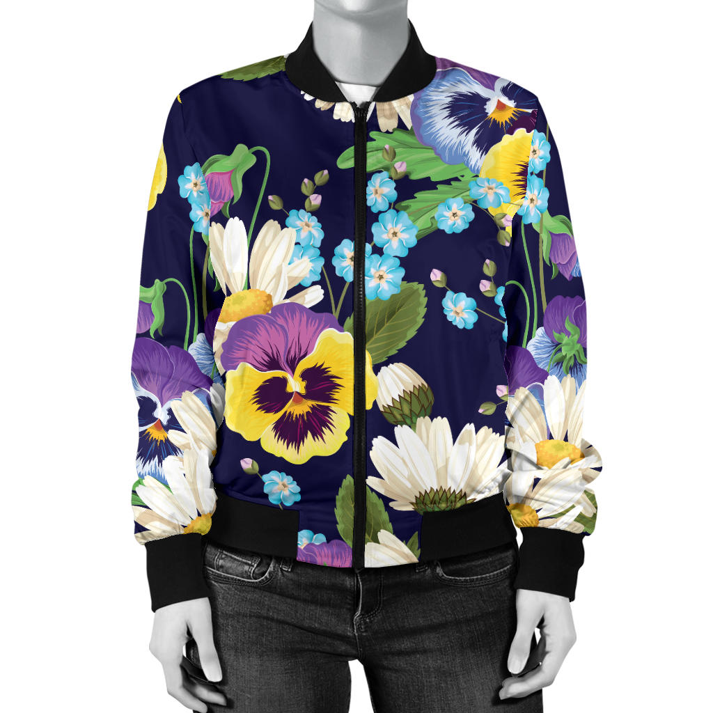 Pansy Pattern Print Design PS03 Women Bomber Jacket