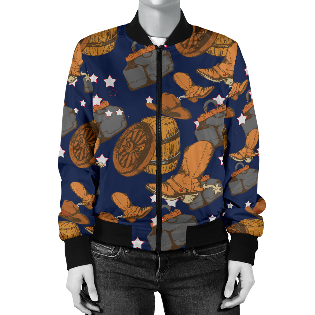 Cowboy Pattern Print Design 03 Women's Bomber Jacket