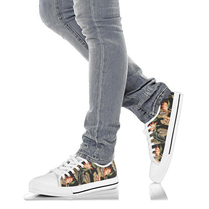 Tropical Flower Pattern Print Design TF014 White Bottom Low Top Shoes