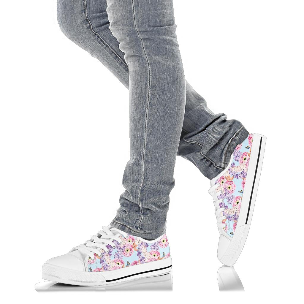 Lilac Pattern Print Design LI03 White Bottom Low Top Shoes