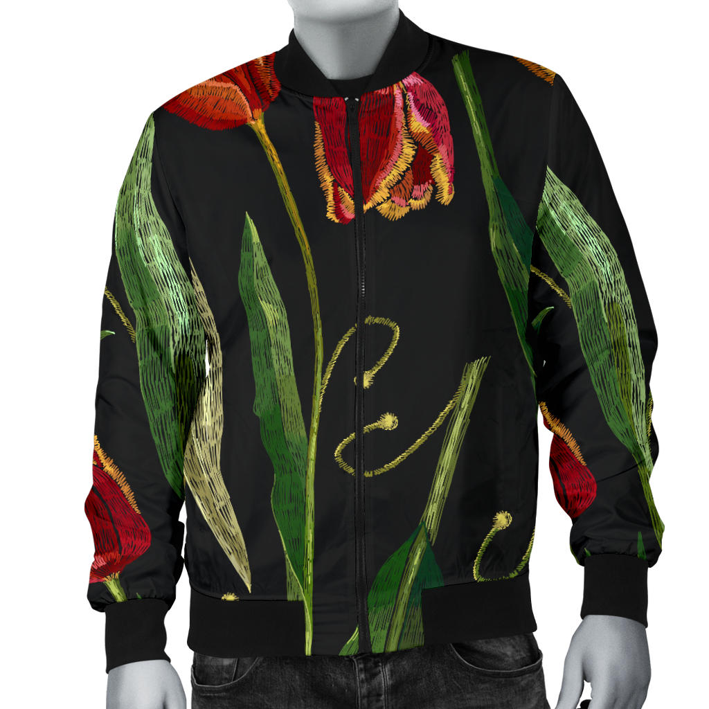 Tulip Embroidered Pattern Print Design TP01 Men Bomber Jacket