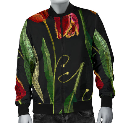 Tulip Embroidered Pattern Print Design TP01 Men Bomber Jacket
