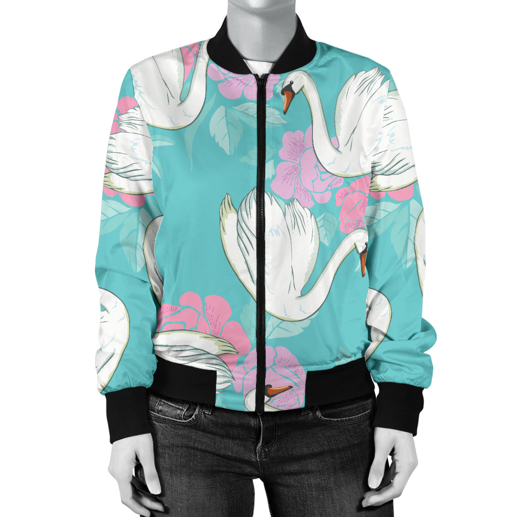 Swan Pattern Print Design 03 Women's Bomber Jacket
