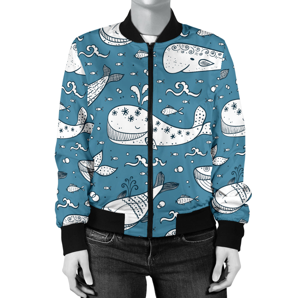 Humpback Whale Pattern Print Design 03 Women's Bomber Jacket